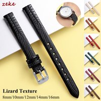 Soft Lizard Texture Leather Watchband Gold Pin Buckle Women Thin WristWatch Band 10mm 12mm 14mm 16mm Black Red Blue Watch Strap