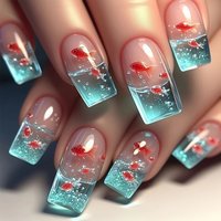 24pcs Medium Long Gradient Fake Nails Swan Fish Flower Summer Season Almond Square Ballet Tips Press on False Nails Set