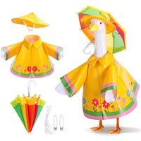 Cute Porch Goose Raincoat Outfit with Colorful Umbrella, Costume for 23 Inch Lawn Goose Statue, Garden Patio Yard Decor