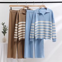 Casual Knit Tracksuit Women Two Piece Set 2 Piece Striped Sweater Matching Sets Loungewear Knitted Two Piece Sets For Women 2024
