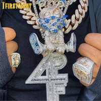 New Iced Out Bling 4PF Pendant Necklace CZ Cubic Zirconia Silver Color Letter Charm Men Fashion Hip Hop Jewelry