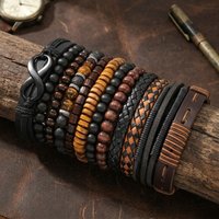 12 Pieces Vintage Woven Faux Leather Tiger'S Eye & Moonstone Bead Bracelet Set For Casual Party Fashion Accessories (Box Not
