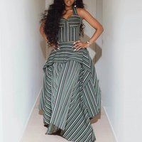 Casual Striped Print Irregular Women's Suits Sexy Sleeveless Camisole Top and Long Skirt Holiday Set Summer Pattern Loose Outfit