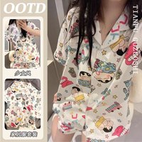 Anime Cartoon 2Pcs Crayon Shin-Chan Girls Pajamas Set Summer Fashion Short Sleeve Shorts Print Women Pjs Soft Homewear Sleepwear