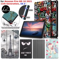 Stand Cover for Amazon Fire HD 10 Case 2021 11th Gen 10.1'' HD10 Plus Sleep/Wake Shockproof PU Leather Kindle Fire Tablet Funda