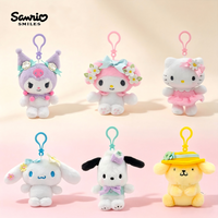 Genuine Sanrio Licensed Hello Kitty Cinnamoroll Plush Keychain, Authentic IP Cute Flower Stuffed Doll Pendant, Backpack Decor Gi