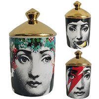 Female Portrait Ceramic Candy Jar with Gold Lid Diy Vintage Candle Holder Beauty Dressing Brush Pen Box Spice Tin Storage Tank