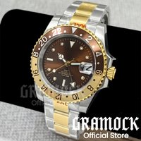 Gramock 40mm Rootbeer NH34 Two Tone Gold Automatic GMT Watch for Men Sapphire Brown Dial Lume Luxury Mechanical Watch Waterproof