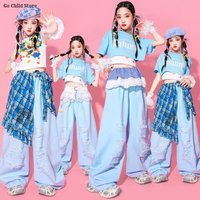 Girls Hip Hop Blue Crop Top Ripped Loose Pants Children K-pop Street Dance Costumes Kids Streetwear Girl Group Jazz Clothes Sets