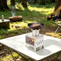 Tragbarer Holz-Campingkocher, 1,8 kg Leichtgewichtiger Edelstahl mit Glasfenster zur Feuerbeobachtung, Hocheffiziente Belüftung, Einfach zu Transportieren für Outdoor-Wanderungen, Backpacking,