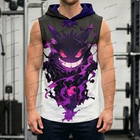 Harajuku Style Pokémon Pikachu Men's Vest With Hood Casual Man Sleeveless Shirts New Clubwear Gym T-shirt Man Clothes Streetwear