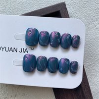 Short Handmade Press on Nails Design Cat Eye Glitter False Nail Reusable Wearable Manicure Art Round Head Finger Tips Fake Nails