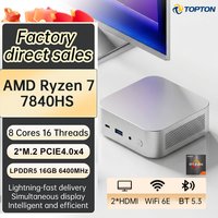 Topton Portable Gaming Mini PC AMD Ryzen 7 7840HS 5 6600U 16GB LPDDR5 6400MHz USB4 2xNVMe Office NUC Computer Windows 11 WiFi6E