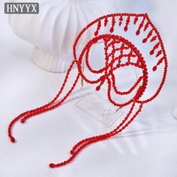 YouLaPan Fashion Bridal Red Color Tassel Crown Headband Elegant Women Beaded Hair Accessories Wedding Party Prom Headband YXA417