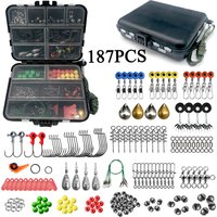 187/263 pcs Fishing Tools Accessories Kit Jig Hooks Fishing Sinker Weights Swivels Snaps Connectors with Fishing Tackle Lure Box
