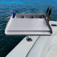 Flicker Boat Bait Table, Gray PP Material, Knife Slot, Storage Dividers, Fish Measure Scale, Adjustable Rod Holder