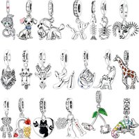Rabbit Animals Charms 925 Silver Lion Dragon Peacock Elk Zebra Pendants Black Cat Lovely Dog Charm Fit Bracelet DIY Jewelry Gift