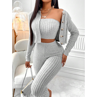 3-piece set of solid color camisole, front-button jacket, and leggings