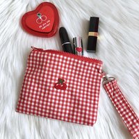 Cherry Print Canvas Makeup Bag Cute Lipstick Organizer with Zipper Closure Lightweight Portable Cosmetic Pouch for Women Girls