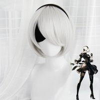 NieR:Automata 2B YoRHa Nr. 2Typ B Heroine kurze weiße Bobo hitzebeständige Cosplay-Perücke