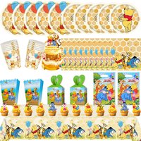 Winnie the Pooh Birthday Party Favors Disposable Tableware Set Cup Plate Napkin Glasses Gift Bags Happy Banner Stickers Supplies