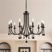 European Classic Crystal Chandelier Vintage Candle black Iron pendant lamp living room Kitchen island Dining Table Hanging Light