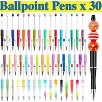 30Pcs Newest Colour Creative Plastic Beaded Pen Ballpoint Pen Printable Beadable Pen DIY Gift for Student Office Supplies