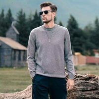Autumn Winter New Round Neck 100% Wool Sweater Men's Pullover Long Sleeved Loose Versatile Business Casual Base Knitted Sweaters