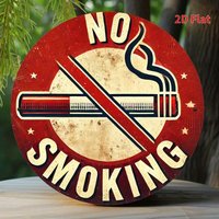 2D Flat, Vintage "No Smoking" Metal Sign - Retro Iron Wall Art with Red & White Design, 19.81cm Round, Perfect for Home, Office,