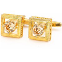 Men's French Cufflinks, Square Champagne Zircon Luxury Gold Plated Formal Jewelry