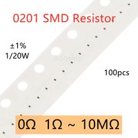 100pcs 0201 1% SMD Resistor 0R 1R 2Ω 3.3 ohm 5.1R 10R 20R 33R 51R 100R 150R 200R 240R 510R 1K 2K 4.7K 5.1K 10K 51K 100K 510K 1M