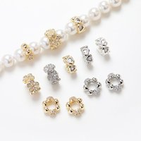 2PCS Dainty Zircon Flower Spacer Bead Findings for Jewelry Making Bracelet Necklace DIY Brass 14k Gold Plated Accessories