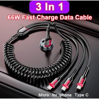 3 in 1 66W 6A Fast Charging USB Type C Cable Micro USB Cable for iPhone Charging Cable for Samsung Xiaomi Charger Cable