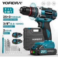 YOFIDRA 3-in-1 Elektrischer Schlagbohrer 25+3 Drehmoment Stufenloser Hand-Akku-Schlagbohrer Holzbearbeitungs-Elektrowerkzeug für Makita 21V Akku