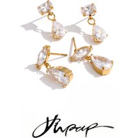 Yhpup Stainless Steel Cubic Zirconia Water Drop Dangle Earrings High Quality Party Gala Daily Wear Dainty Shinny Jewelry Gift