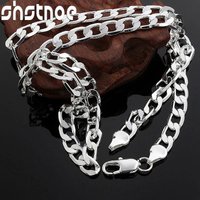 SHSTONE 925 Sterling Silver Classic 8mm geometry Necklace chain for woman Men charm fashion wedding party Jewelry Holiday gifts