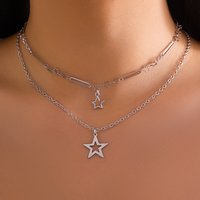 Salircon Fashion Creative Metal Star Chain Necklace Punk Statement Star Pendant Double Clavicle Necklace Women Aesthetic Jewelry