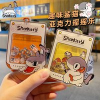 Cartoon Sharkcat Acrylic Shaker Orange Badass Shark Keychain Female Cute Fishbone Cat Paw Card Toy Doll Key Chain Bag Pendant