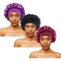 3PCS/LOT Unisex Elastic Band Cap For Brimmed Night Hat Bath Cap Extra Large Satin Silky Bonnet Sleep Hat For Curly Springy