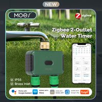 MOES Tuya ZigBee Dual Water Timer Brass Connector Programmable Irrigation System Remote Control Voice Alexa Google Smart Life