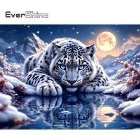 EverShine Full Square Diamond Embroidery Leopard Picture Rhinestones Mosaic Animal DIY Painting Mountain Moon Winter Home Decor