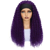 Purple Women's Headband Wig with Natural Hairline, Synthetic Soft Silk Loose Curls, No Lace Front Wig, Suitable for Women, Glue-Free Machine-Made Wig, Wavy Pre-Plucked 26inch