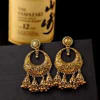 Ethnic Carved Gold Color Jhumka Jhumki Earring Boho Round Flower Bell Tassel Drop Earrings for Women Fashion Indian Jewelry