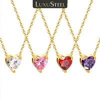 LUXUSTEEL Cubic Zirconia Pendant Necklace For Women Love Heart Shape Stainless Steel Female Necklace Chain Pendant Jewelry Gift