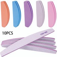 10 Pcs/Bag Professional Half Moon Mixed Design Nail File, 100/180 Grit Buffer Block, Washable Manicure Beauty Tools