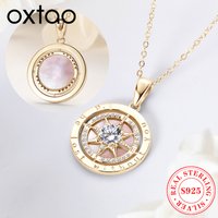 OXTAO Ladies Compass Pendant Necklace 925 Sterling Silver Cubic Zirconia Luxury Jewelry Elegant Accesse Stylish Party Necklaces