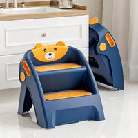 Toddler Step Stool – Non-Slip Durable Anti-Collapse A-Frame with Anti-Tip Design, Tool-Free 10-Second Assembly, for Bathroom Sinks, Potty Training & Kitchen Counters (Grey Blue Pink)