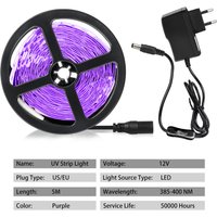 UV DC 12V 5M LED Light Strip Ultraviolet 385-400nm Black Light 2835 SMD UV Lamp Flexible LED Ribbon for Glow Fluorescence party