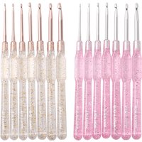 7 PCS Aluminum Crochet Hooks Set (2.0-5.0mm) with Colorful Clear Handles for Yarn Knitting, DIY Hats, Scarves, Amigurumi Crafts
