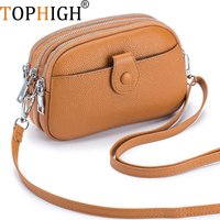 TOPHIGH Genuine Leather Shoulder Bag For Woman Casual Crossbody Bag Luxury Designer Small Handbag Lipstick Key Phone Pouch Case